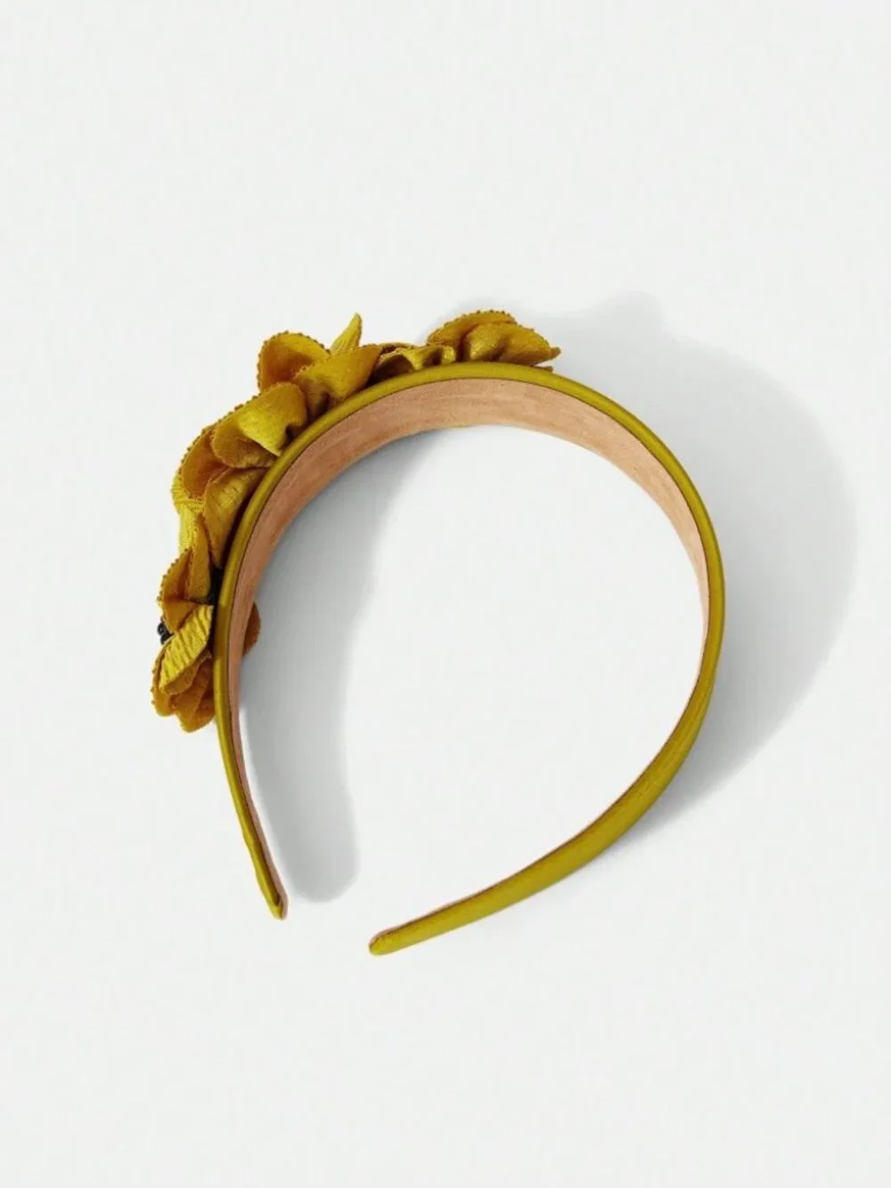 Mustard Yellow Floral Headband with Black Beaded Centers
